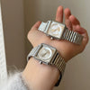 Women's Fashion Alloy Case Stainless Steel Strap Rectangle Dial Watch