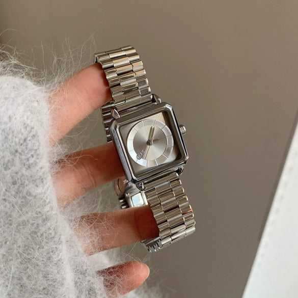 Women's Fashion Alloy Case Stainless Steel Strap Rectangle Dial Watch