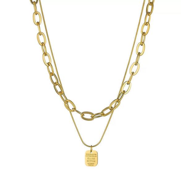 Women's Fashion Alloy Geometric Double Layer Sweater Chain Necklace With Electroplated Light Luxury Design