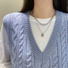 Women's Fashion Alloy Geometric Double Layer Sweater Chain Necklace With Electroplated Light Luxury Design
