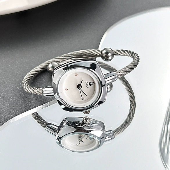 Women's Fashion Alloy Metal Braided Rope Bracelet Simple Quartz Watch With Round Dial