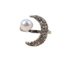 Women's Fashion Alloy Moon Pearl Joint Ring With Diamond Set Detail Retro Simple Exaggerated Statement Ring