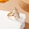 Women's Fashion Alloy Moon Pearl Joint Ring With Diamond Set Detail Retro Simple Exaggerated Statement Ring