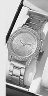 Women's Fashion Alloy Quartz Diamond Watch With Round Dial And Spiral Crown
