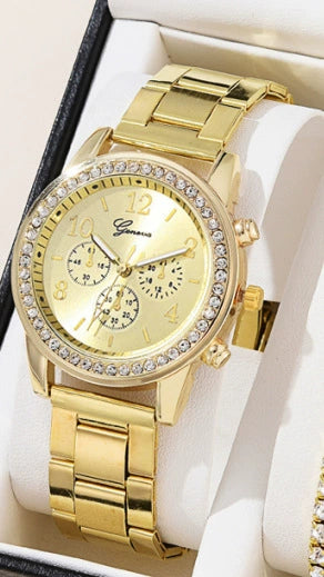Women's Fashion Alloy Quartz Diamond Watch With Round Dial And Spiral Crown