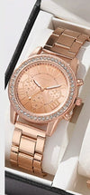 Women's Fashion Alloy Quartz Diamond Watch With Round Dial And Spiral Crown