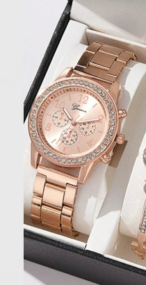Women's Fashion Alloy Quartz Diamond Watch With Round Dial And Spiral Crown