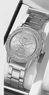 Women's Fashion Alloy Quartz Diamond Watch With Round Dial And Spiral Crown