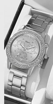 Women's Fashion Alloy Quartz Diamond Watch With Round Dial And Spiral Crown