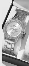 Women's Fashion Alloy Quartz Diamond Watch With Round Dial And Spiral Crown