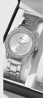 Women's Fashion Alloy Quartz Diamond Watch With Round Dial And Spiral Crown