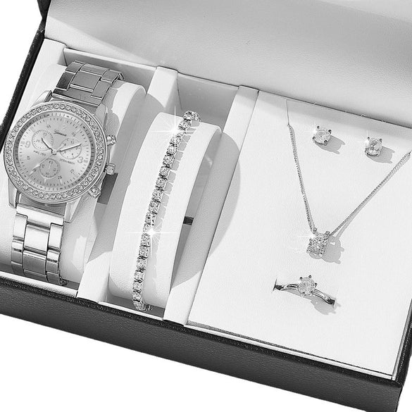 Women's Fashion Alloy Quartz Diamond Watch With Round Dial And Spiral Crown