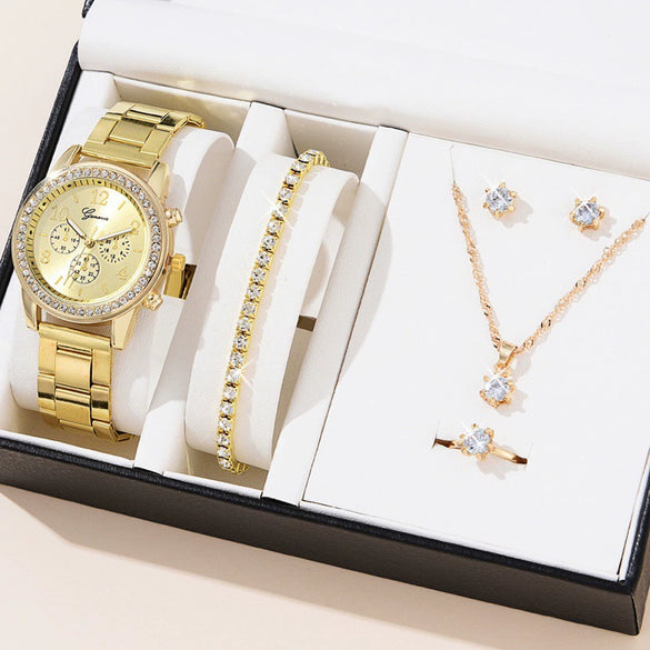 Women's Fashion Alloy Quartz Diamond Watch With Round Dial And Spiral Crown