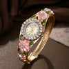 Women's Fashion Alloy Quartz Watch With Diamonddecorated Carved Flower And Round Dial