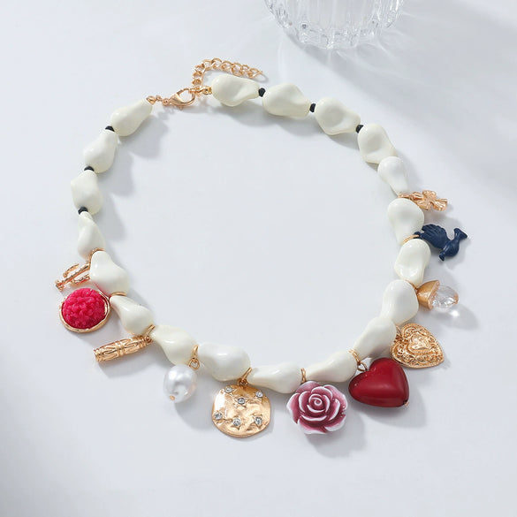 Women's Fashion Alloy Rhinestone Necklace With Animal Zodiac Heart Shape Flower Pendant Set With Diamonds