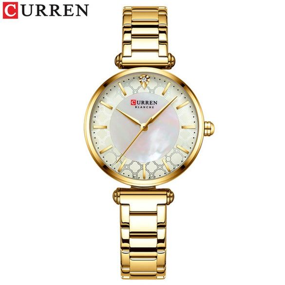 Women's Fashion Alloy Shell Round Dial Quartz Casual Waterproof Watch With Rhinestones