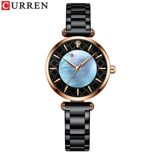Women's Fashion Alloy Shell Round Dial Quartz Casual Waterproof Watch With Rhinestones