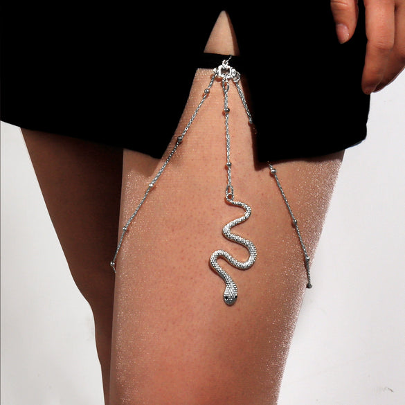 Women's Fashion Alloy Snake Shaped Elastic Thigh Chain Geometric Body Jewelry With Artificial Gemstone Inlay