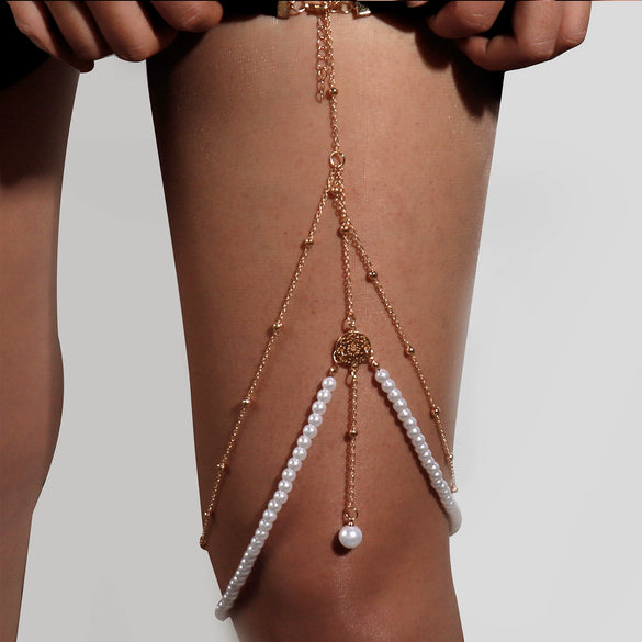 Women's Fashion Alloy Snake Shaped Elastic Thigh Chain Geometric Body Jewelry With Artificial Gemstone Inlay