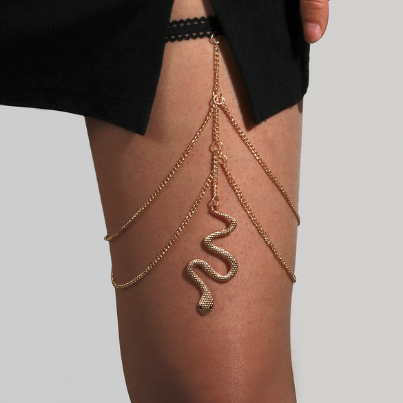 Women's Fashion Alloy Snake Shaped Elastic Thigh Chain Geometric Body Jewelry With Artificial Gemstone Inlay