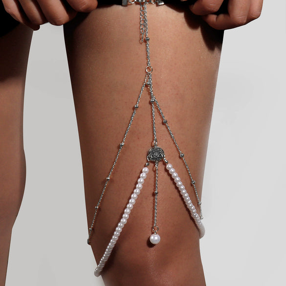 Women's Fashion Alloy Snake Shaped Elastic Thigh Chain Geometric Body Jewelry With Artificial Gemstone Inlay