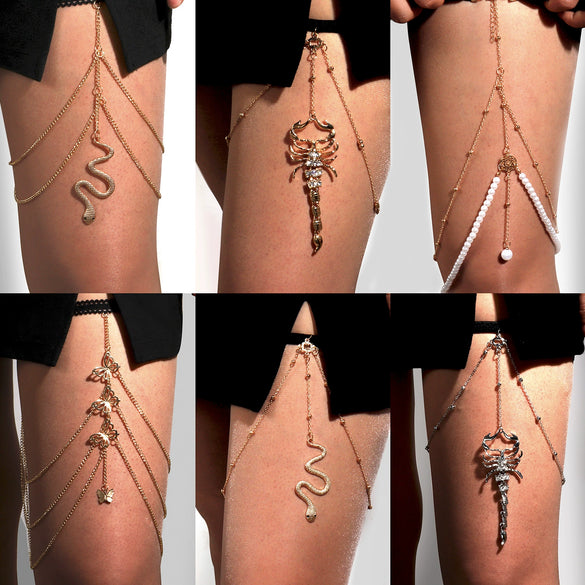 Women's Fashion Alloy Snake Shaped Elastic Thigh Chain Geometric Body Jewelry With Artificial Gemstone Inlay