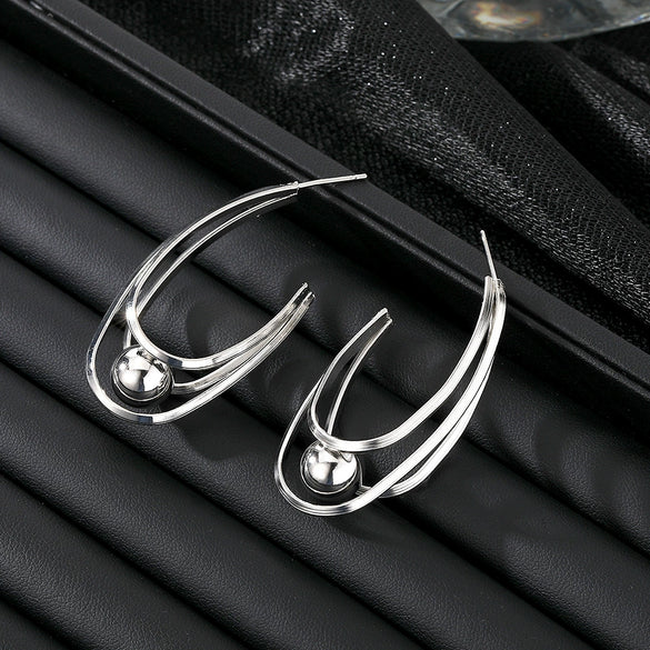 Women's Fashion Alloy Ushaped Multilayer Geometric Retro Earrings With Diamond Design