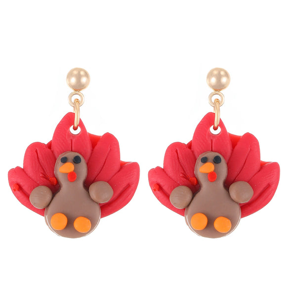 Women's Fashion Animal Style Polymer Clay Engraved Bird Turkey Maple Leaf Earrings