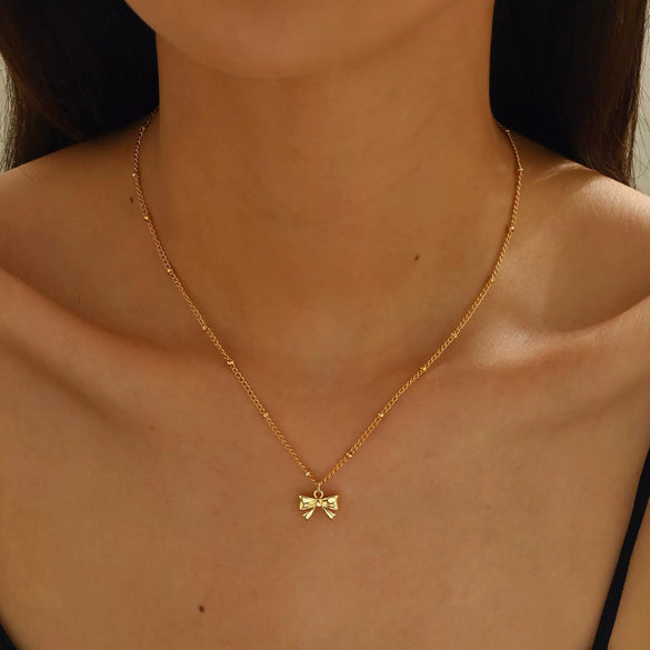 Women's Fashion Bow Pendant Necklace With Copper Chain Simple Electroplated Clavicle Necklace Exquisite Minimalist Jewelry