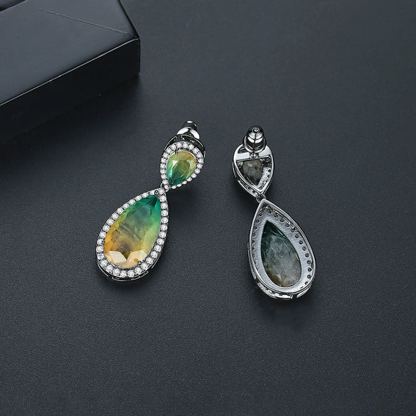 Women's Fashion Bright Color Synthetic Gem Inlaid Copper Drop Earrings With Elegant Statement Style
