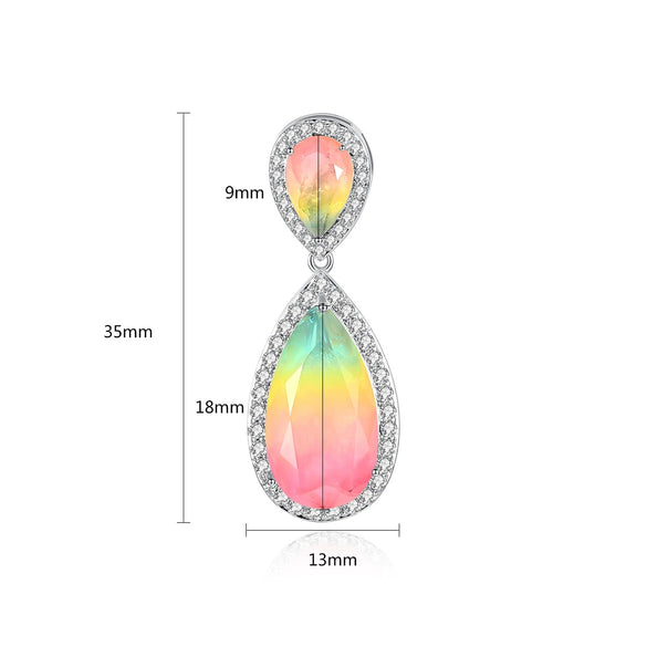Women's Fashion Bright Color Synthetic Gem Inlaid Copper Drop Earrings With Elegant Statement Style