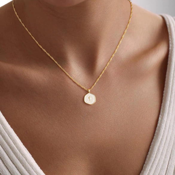 Women's Fashion Colorful Geometric Cross Pendant Necklace In Electroplated Copper With Regular Chain Elegant Versatile Clavicle Jewelry