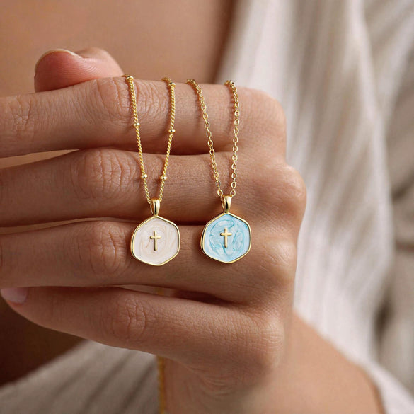 Women's Fashion Colorful Geometric Cross Pendant Necklace In Electroplated Copper With Regular Chain Elegant Versatile Clavicle Jewelry
