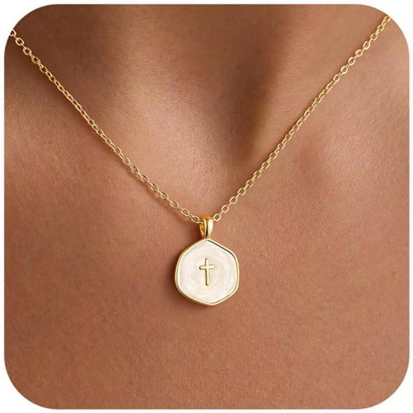 Women's Fashion Colorful Geometric Cross Pendant Necklace In Electroplated Copper With Regular Chain Elegant Versatile Clavicle Jewelry