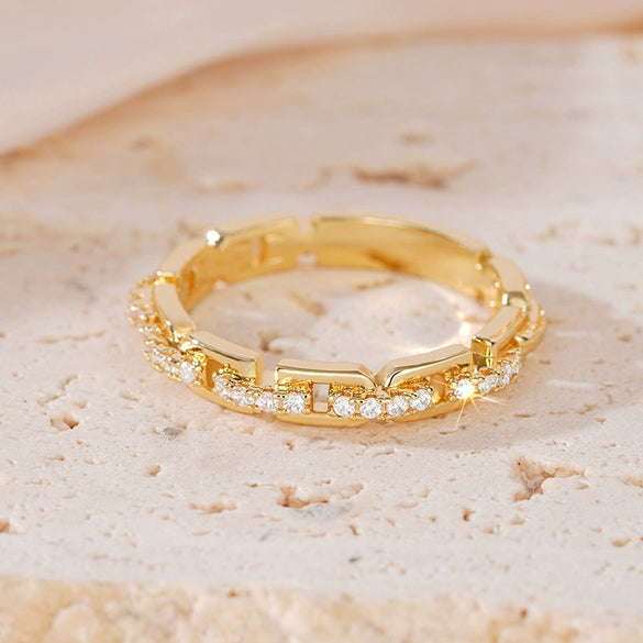 Women's Fashion Commuting Stacked Ring Copper With Microinlaid Zircon Geometric Design