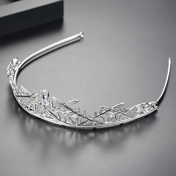 Women's Fashion Copper And Zircon Leaf Crown Headdress With Inlaid Sparkle Detail For Banquets And Formal Occasions