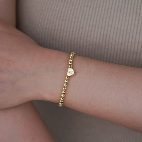 Women's Fashion Copper Beaded Bracelet With Letter Beads And Heart Pendant Electroplated Jewelry