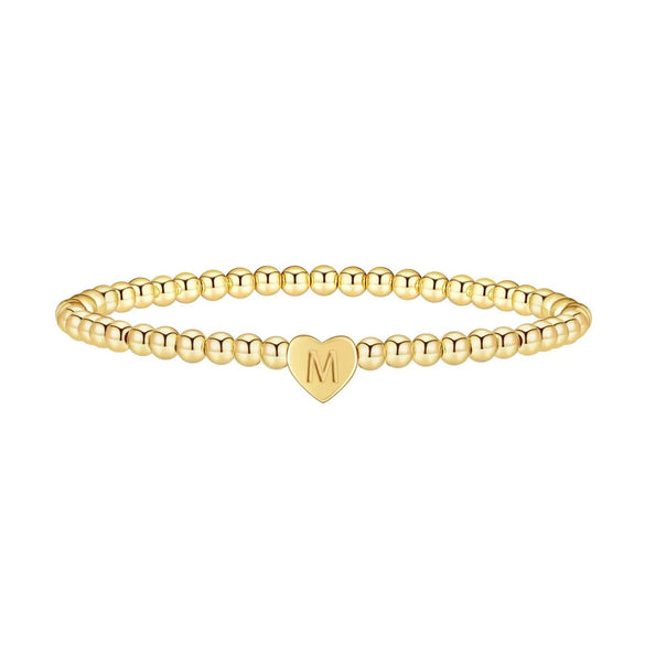 Women's Fashion Copper Beaded Bracelet With Letter Beads And Heart Pendant Electroplated Jewelry