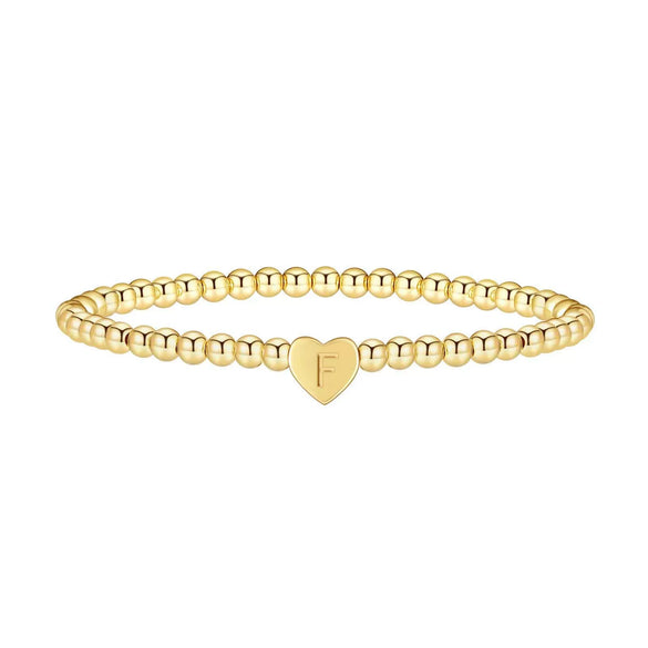 Women's Fashion Copper Beaded Bracelet With Letter Beads And Heart Pendant Electroplated Jewelry