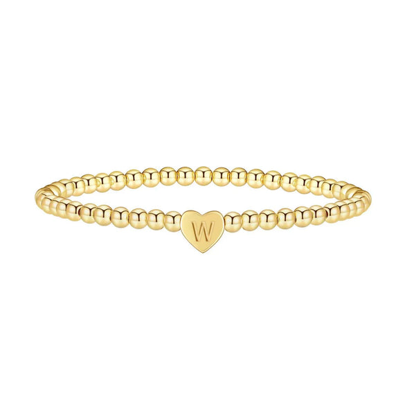 Women's Fashion Copper Beaded Bracelet With Letter Beads And Heart Pendant Electroplated Jewelry