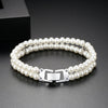Women's Fashion Copper Bracelet With Imitation Pearls And Crystal Zircon Geometric Design Electroplated Hand Jewelry