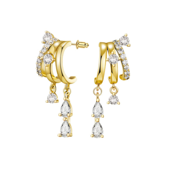 Women's Fashion Copper Drop Shape Geometric Zircon Tassel Earrings With Stainless Steel Posts And Electroplated Finish