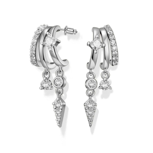 Women's Fashion Copper Drop Shape Geometric Zircon Tassel Earrings With Stainless Steel Posts And Electroplated Finish