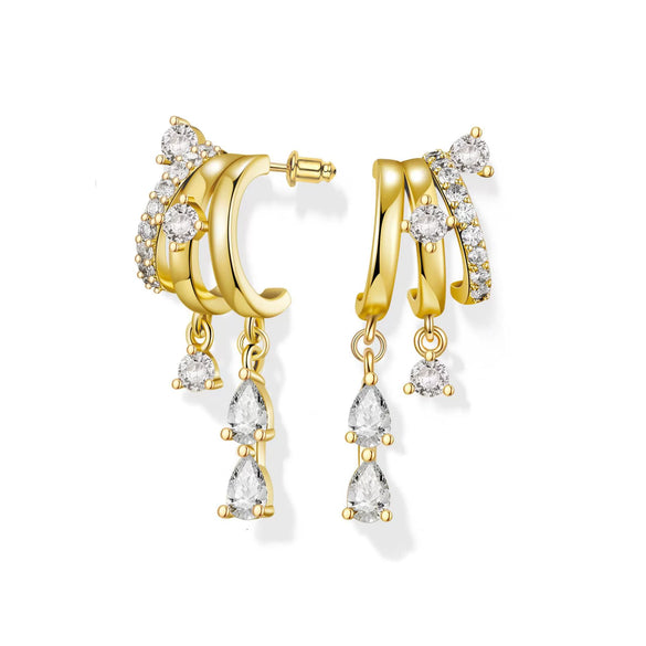 Women's Fashion Copper Drop Shape Geometric Zircon Tassel Earrings With Stainless Steel Posts And Electroplated Finish