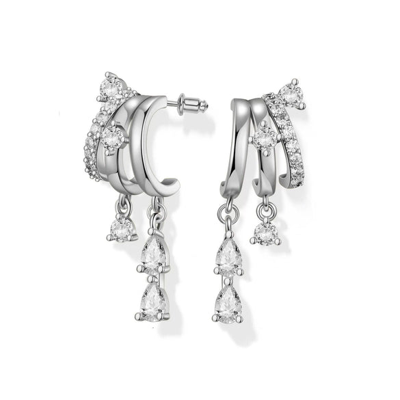 Women's Fashion Copper Drop Shape Geometric Zircon Tassel Earrings With Stainless Steel Posts And Electroplated Finish