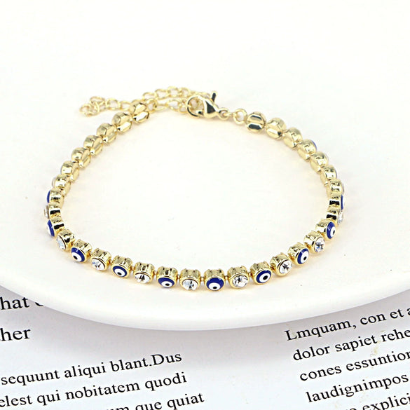 Women's Fashion Copper Geometric Devil's Eye Bracelet With Zircon Detail Electroplated Versatile Jewelry
