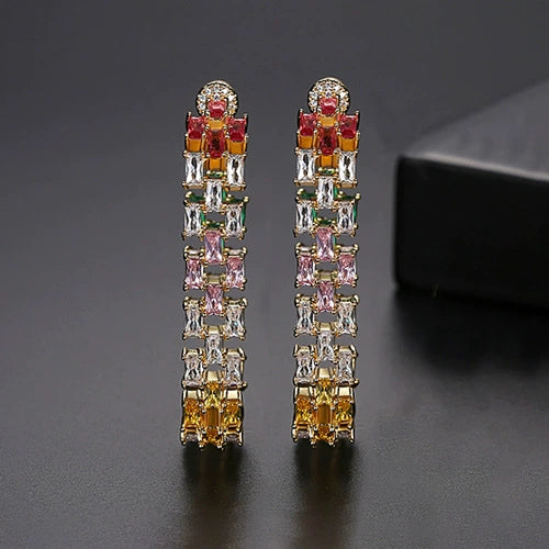 Women's Fashion Copper Geometric Hollow Earrings With Zircon Inlay Electroplated Banquet Style Statement Earrings