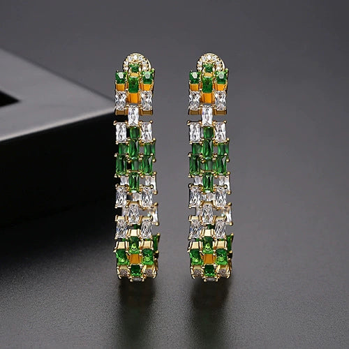 Women's Fashion Copper Geometric Hollow Earrings With Zircon Inlay Electroplated Banquet Style Statement Earrings