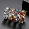 Women's Fashion Copper Geometric Zircon Ring With Row Set Colored Rainbow Stones