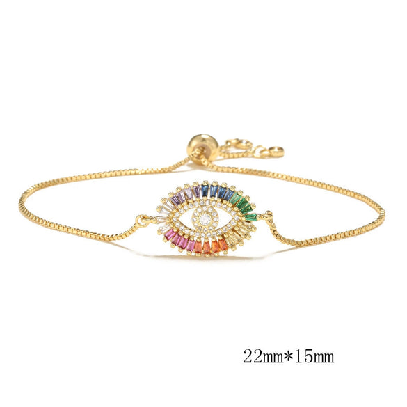Women’s Fashion Copper Micro Inlaid Zircon Evil Eye Pull Bracelet Elegant Trendy Charm Jewelry